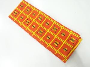 格子に抽象模様織出し半幅帯